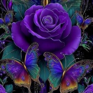 Purple Rose and Butterfly Art Print